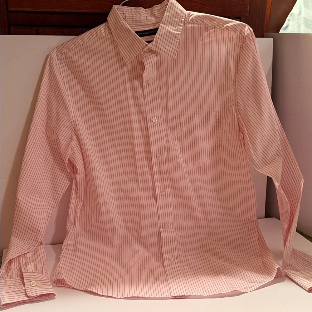 Banana Republic Men's Light Pink Striped Dress Shirt